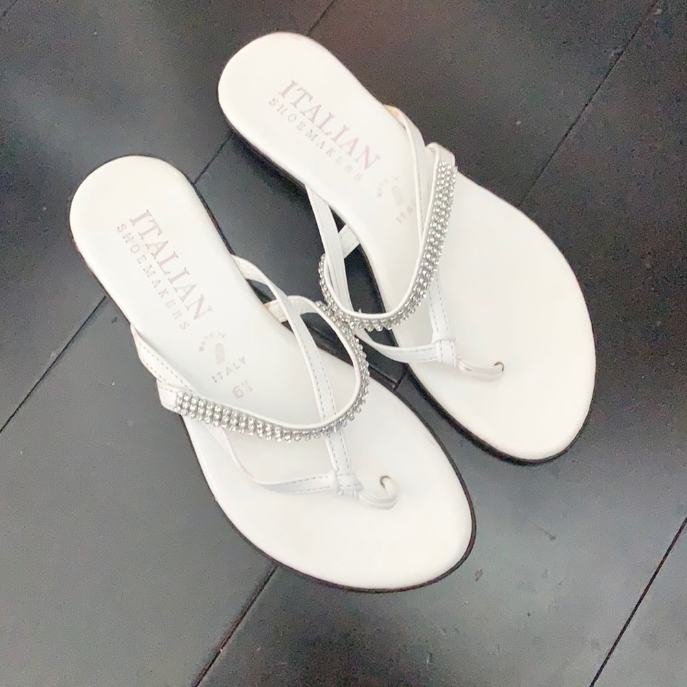 US 6.5 Italian Shoemakers rhinestone white strappy flat sandals